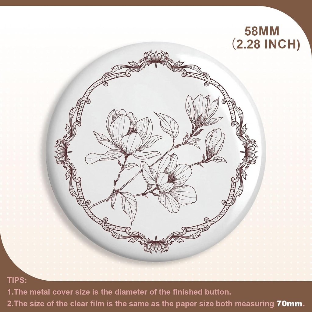 200 Sets round Button Supplies 58Mm | Including 2 Different Backing Pins (Plasti