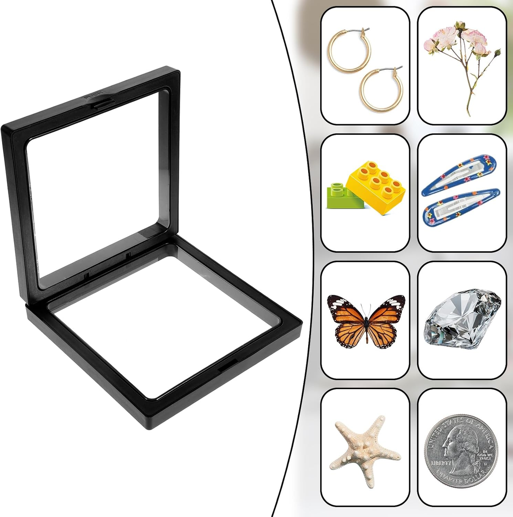 4 Pack 4.3 Inch Floating Display Case, Floating Frame with Stand, Black Abs Plas