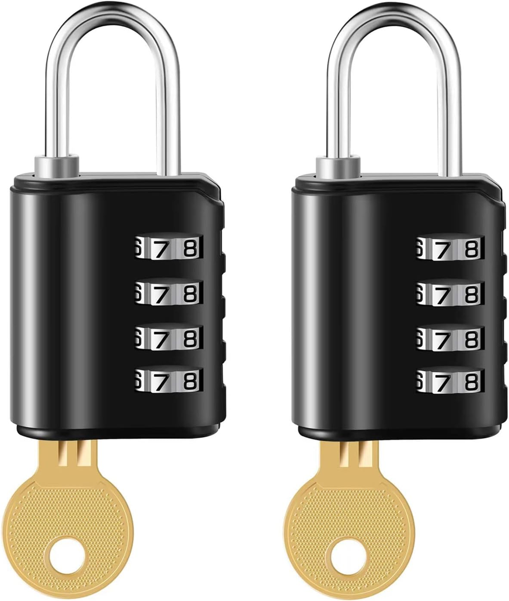 2 Pack Combination Padlock, 4 Digit Resettable Padlock with Keys, Combo Lock for