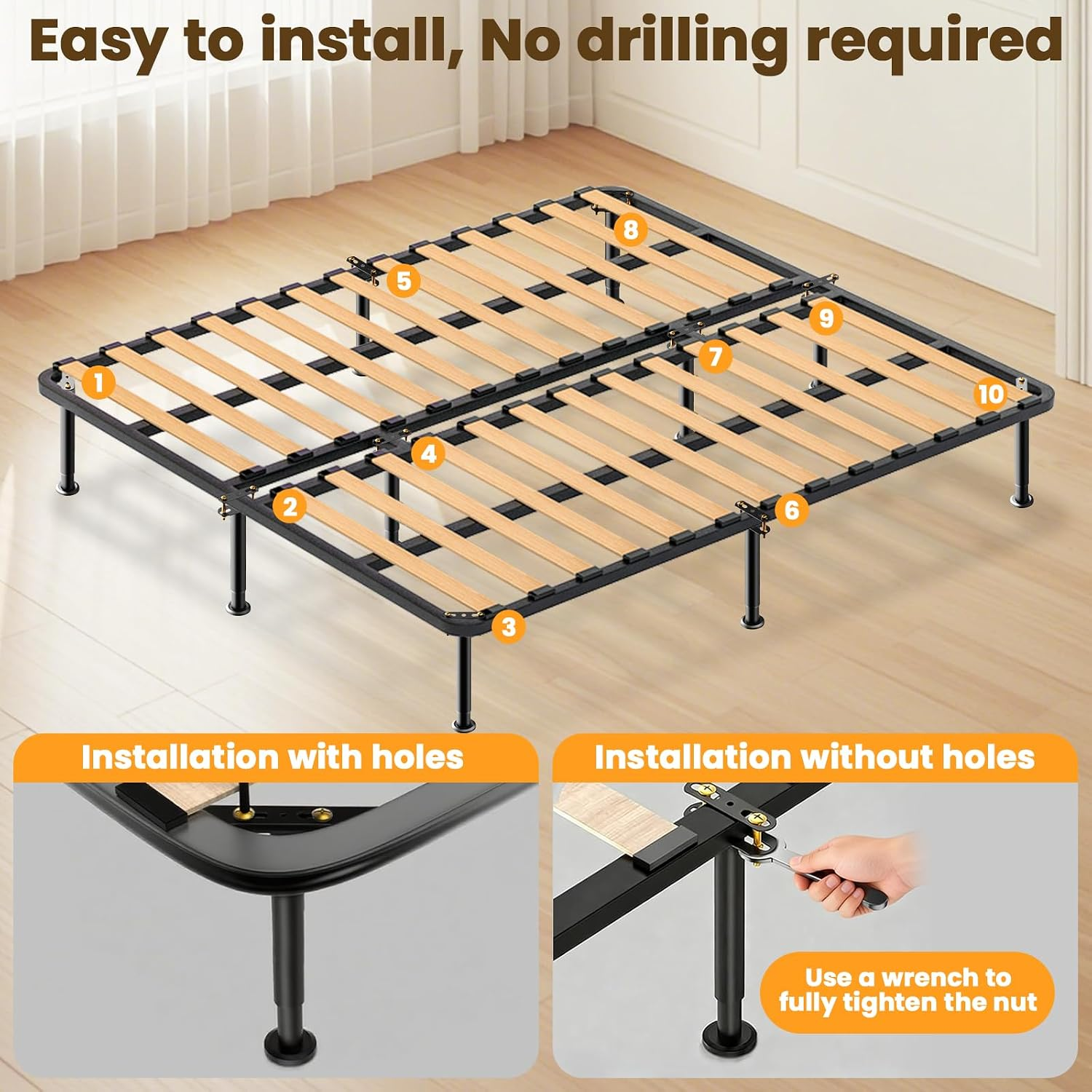 4Pcs Adjustable Bed Support Legs, 10-17 Inch Bed Frame Legs, Metal Bed Frame Sup