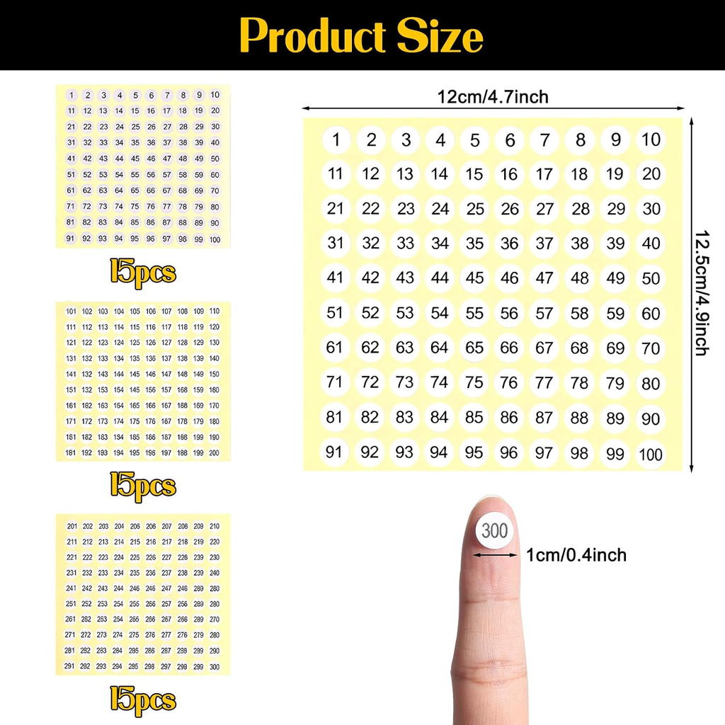 1-300 Stickers with Numbers, Numbered Stickers, Consecutive Number Sticker, 4500