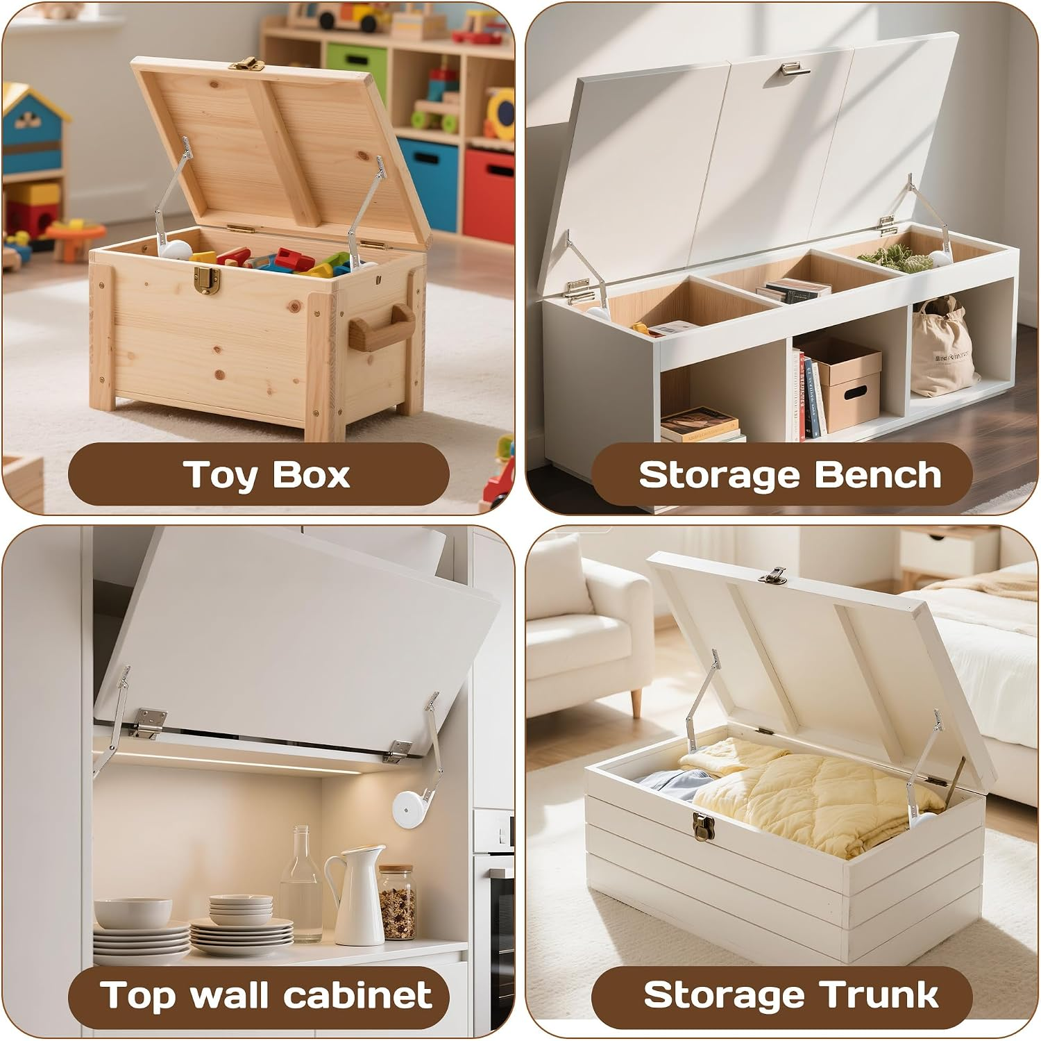 2 Pack Soft Close Hinges for Toy Boxes | Heavy Duty Lid Support, for Wooden Trun