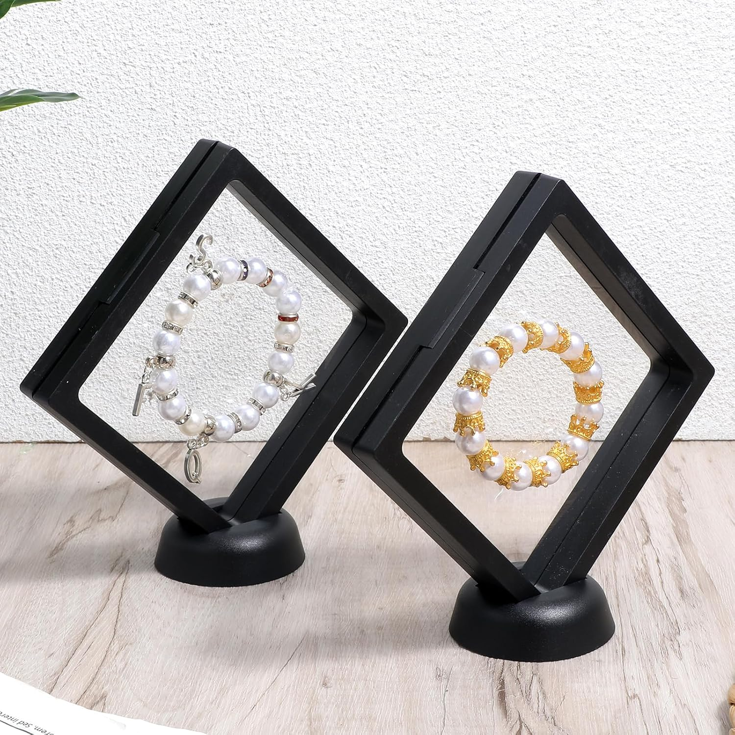 4 Pack 4.3 Inch Floating Display Case, Floating Frame with Stand, Black Abs Plas