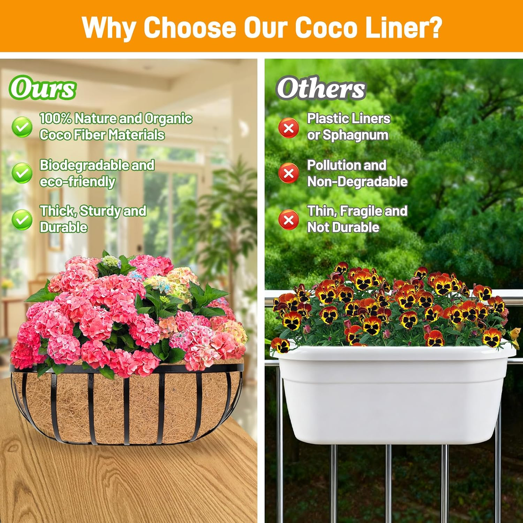 2 Pack 24 Inch Trough Coconut Liners for Planters- Natural Coco Liner Window Box