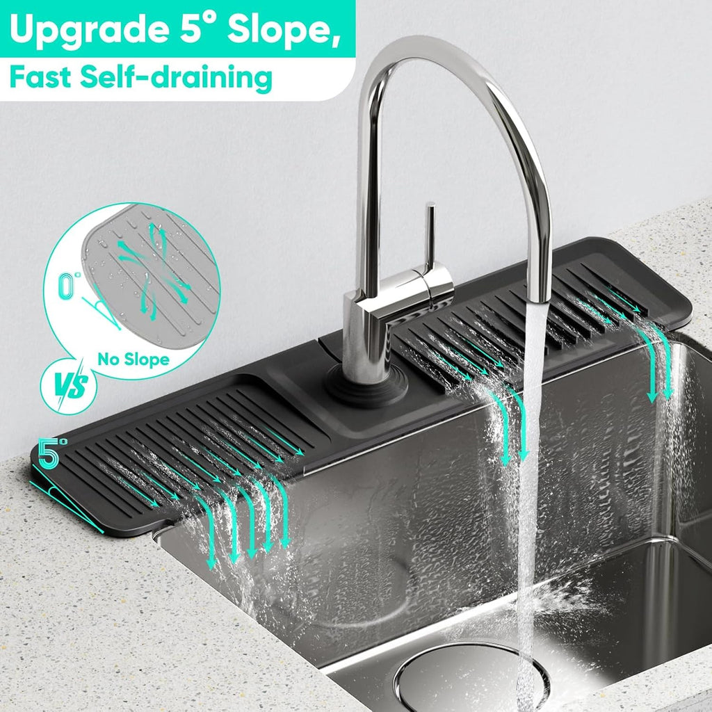 24 Inch Longer Faucet Mat for Kitchen Sink, 5° Slope Fast Self-Draining, Kitchen