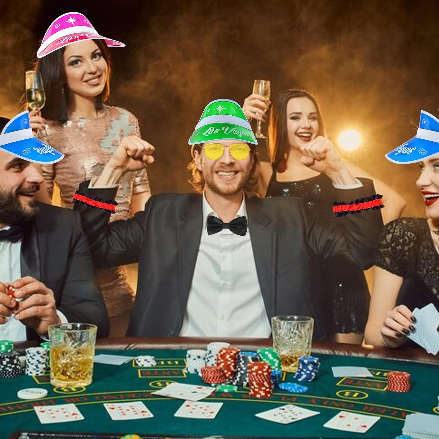 4 Pieces Vegas Poker Theme Party Decorations - Visor, Dealer Costume for Game Ni