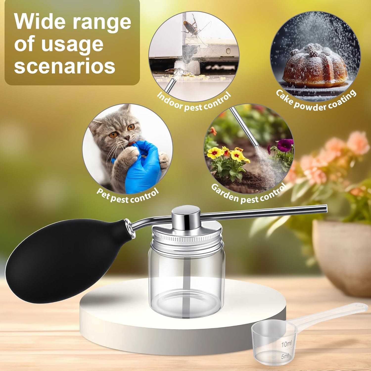 1 Pack Diatomaceous round Food Grade Bulb Powder Duster Dispenser(Silver) | 2Oz