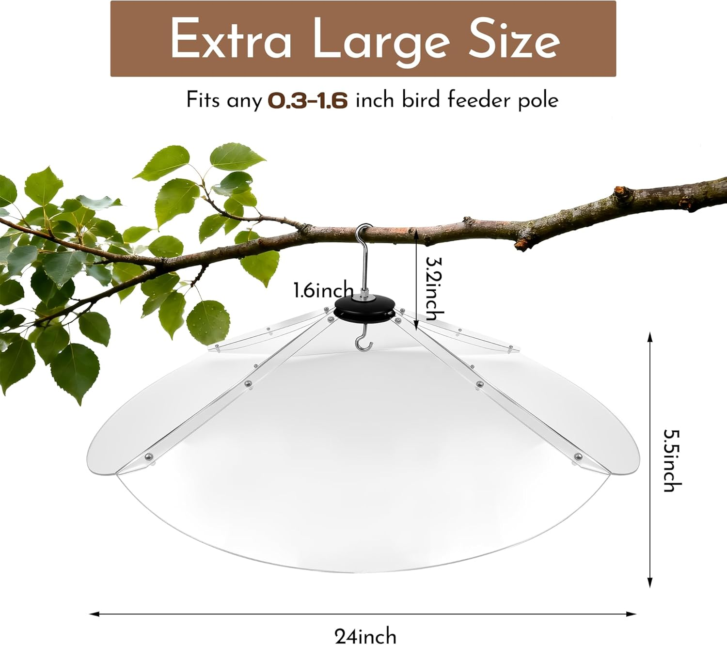 24 Inch Oversized Squirrel Baffle for Hanging Bird Feeder | Clear PC Bird Feeder
