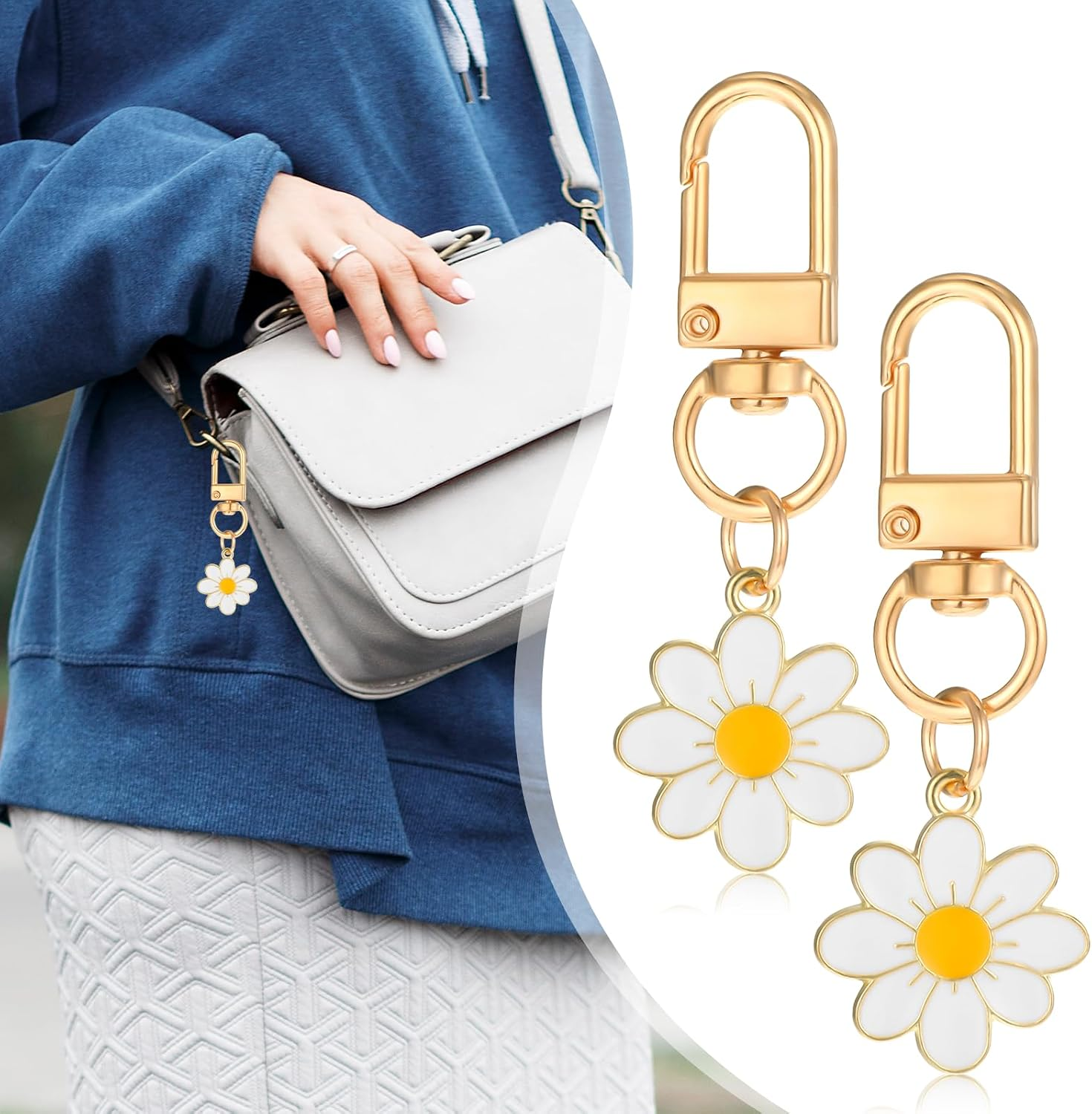 24 Pcs Flower Keychain, Daisy Keychain Cute Flower Tassel Keychains for Handbags