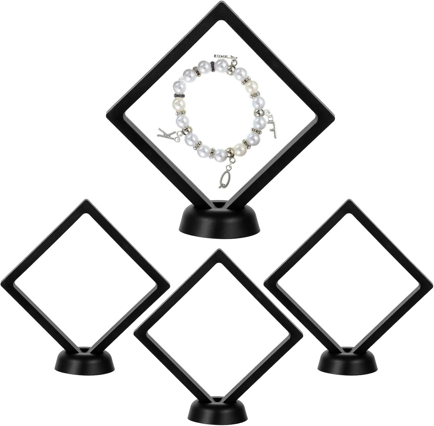 4 Pack 4.3 Inch Floating Display Case, Floating Frame with Stand, Black Abs Plas