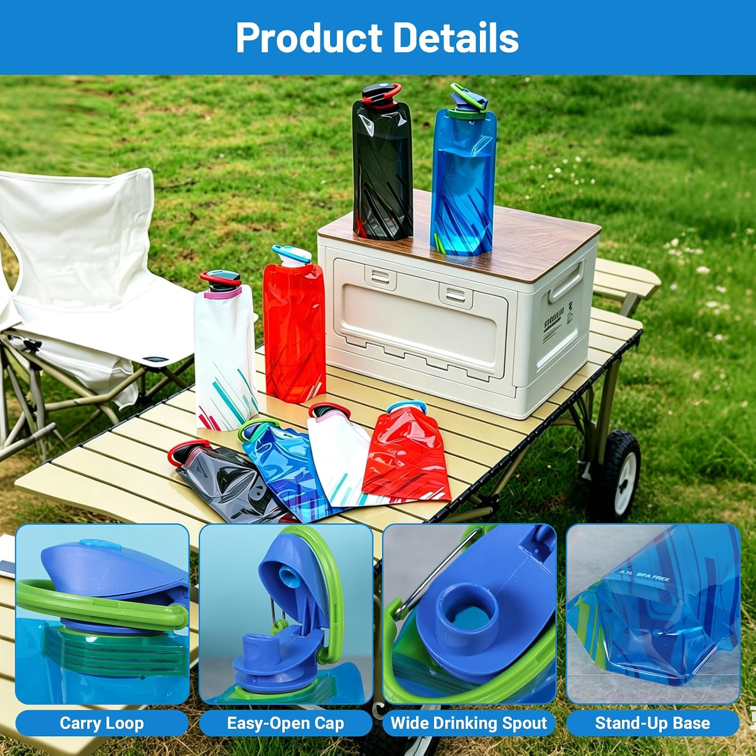 4 Pack Collapsible Water Bottles for Travel, 24Oz(700 Ml) Foldable Water Bottle