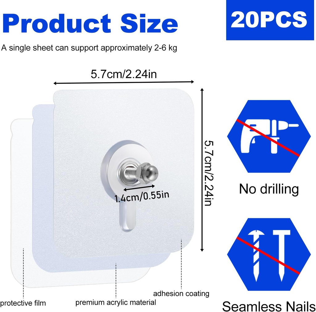 20 PCS Adhesive Wall Screws Hanging Nails Screw Free Sticker Waterproof Wall Han