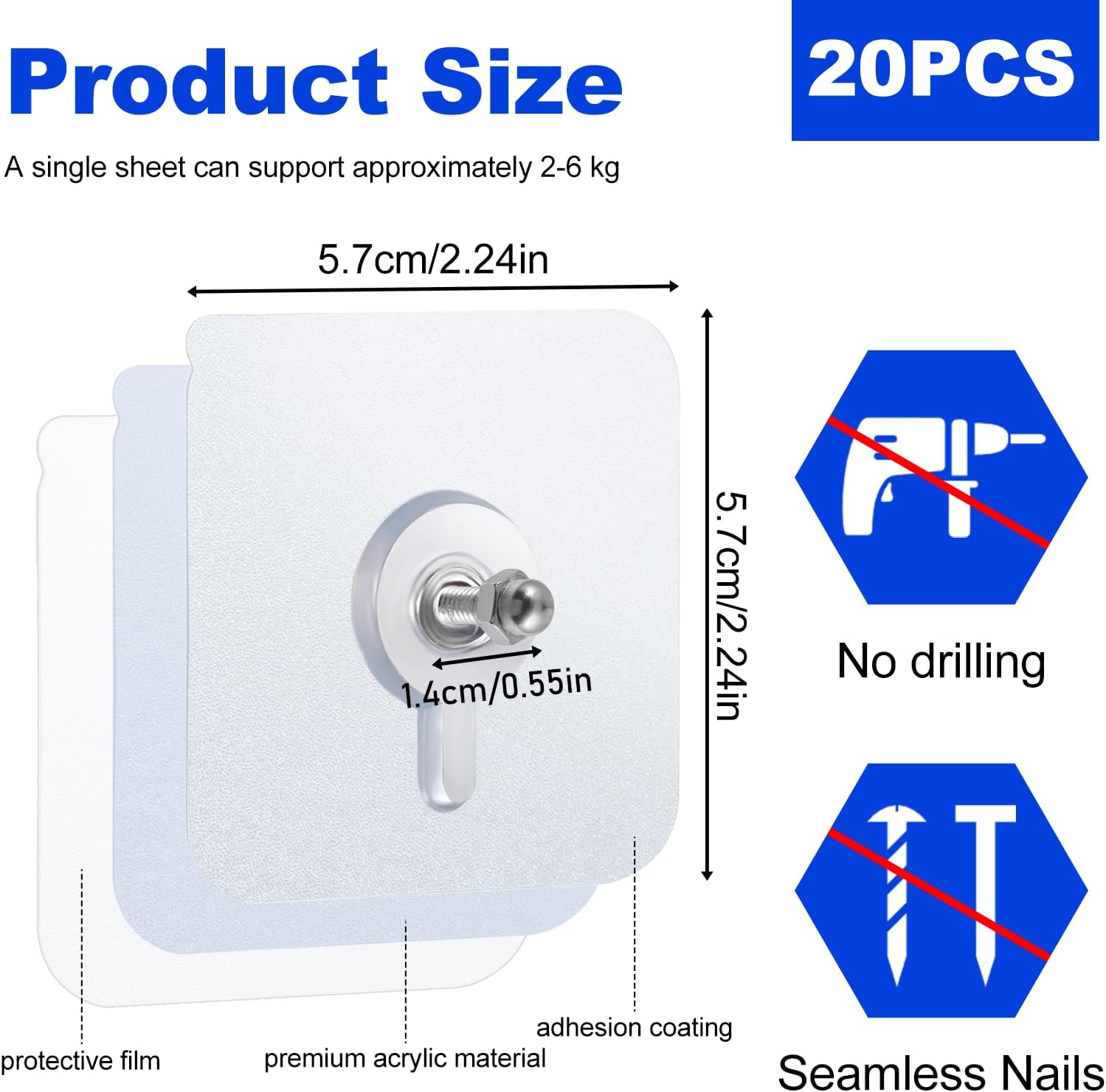 20 PCS Adhesive Wall Screws Hanging Nails Screw Free Sticker Waterproof Wall Han