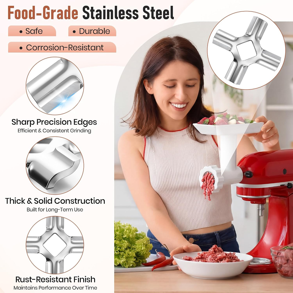 2 Pack Meat Grinder Blades Compatible with Kitchenaid FGA | Old Style Fit, Stain