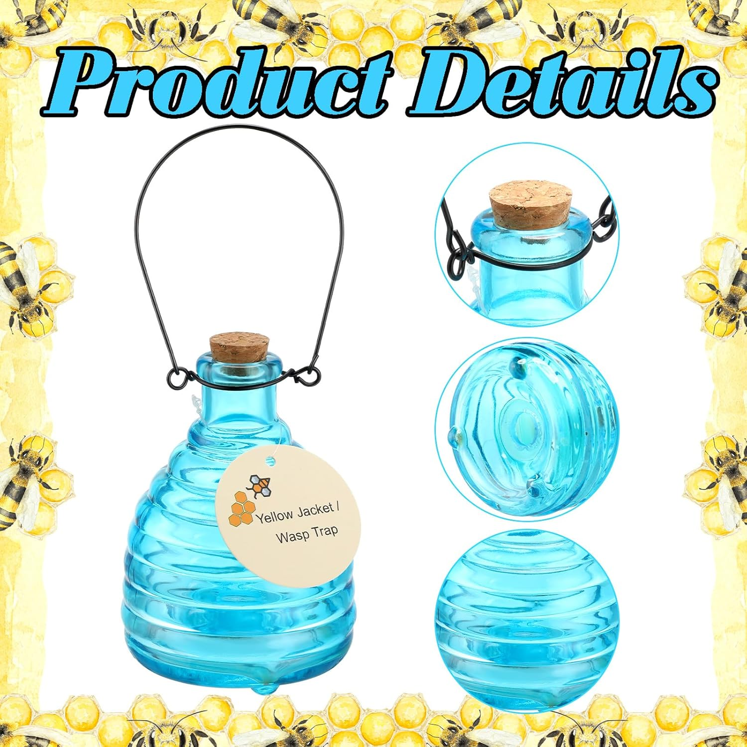 2 Pieces Glass Wasp Trap Outdoor Hanging Reusable Wasp Traps with Steel Hooks Ye