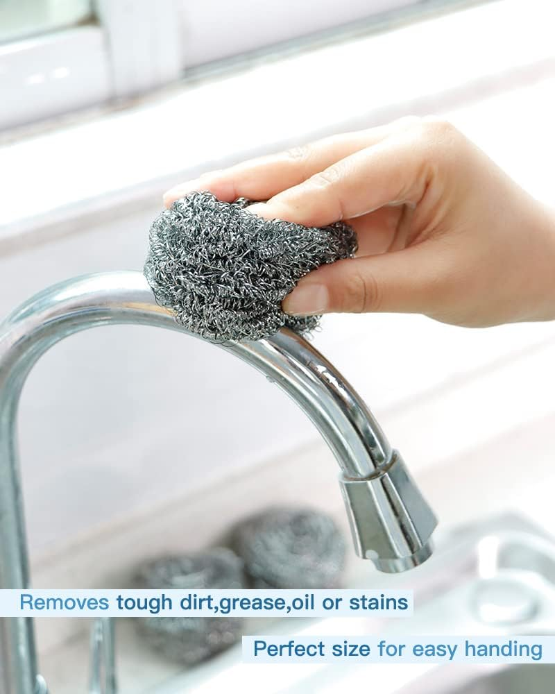12Pcs Steel Wool Scrubber Pads for Cleaning Dishes, Pans, Pots, Ovens, Grills, S