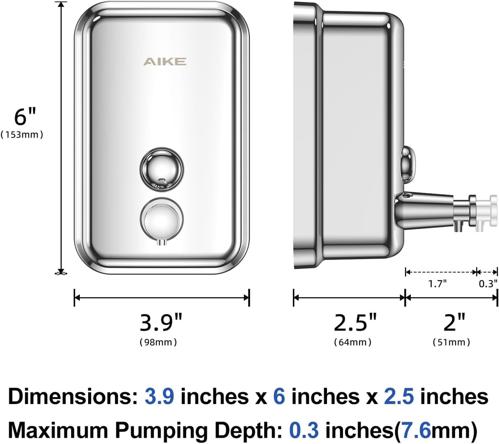 17Oz Wall Mount Pump Soap Dispenser Polished Stainless Steel Finish | Easy Push