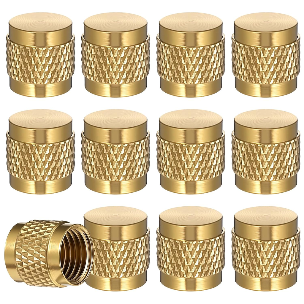 10Pack 1/4'' Flare Cap, round Brass Refrigerant Locking Caps, HVAC Locking Caps,