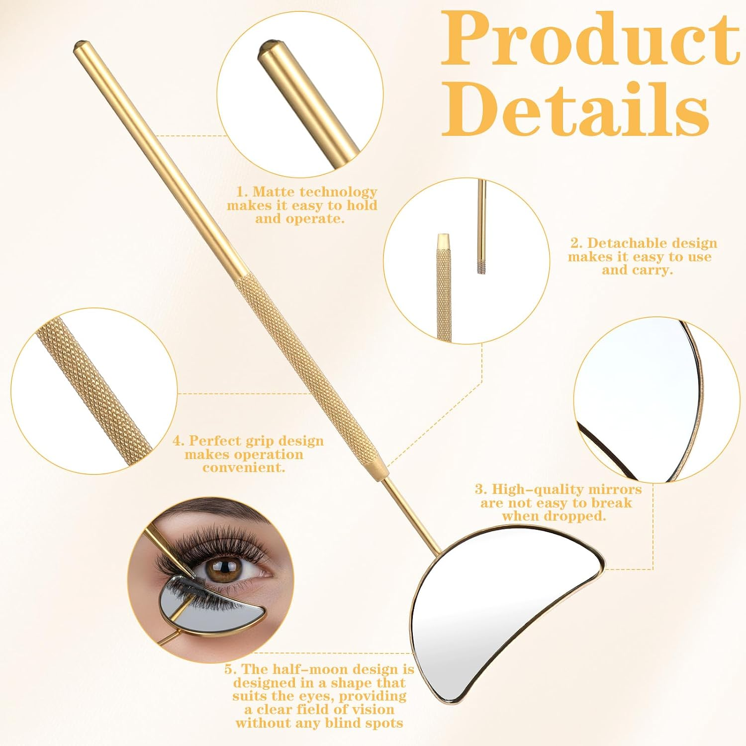 2 PCS Lash Mirror for Eyelash Extensions, Stainless Steel Lash Mirror, Half Moon