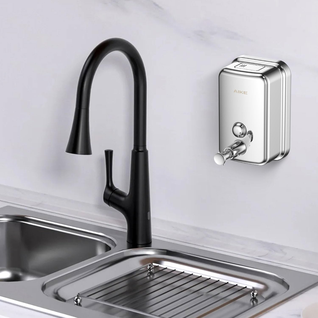 17Oz Wall Mount Pump Soap Dispenser Polished Stainless Steel Finish | Easy Push