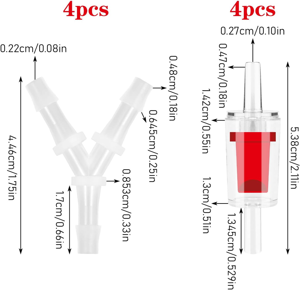 4PCS Aquarium Air Pump Connectors with Check Valve Aquarium, Y Shape 3 Way Airli
