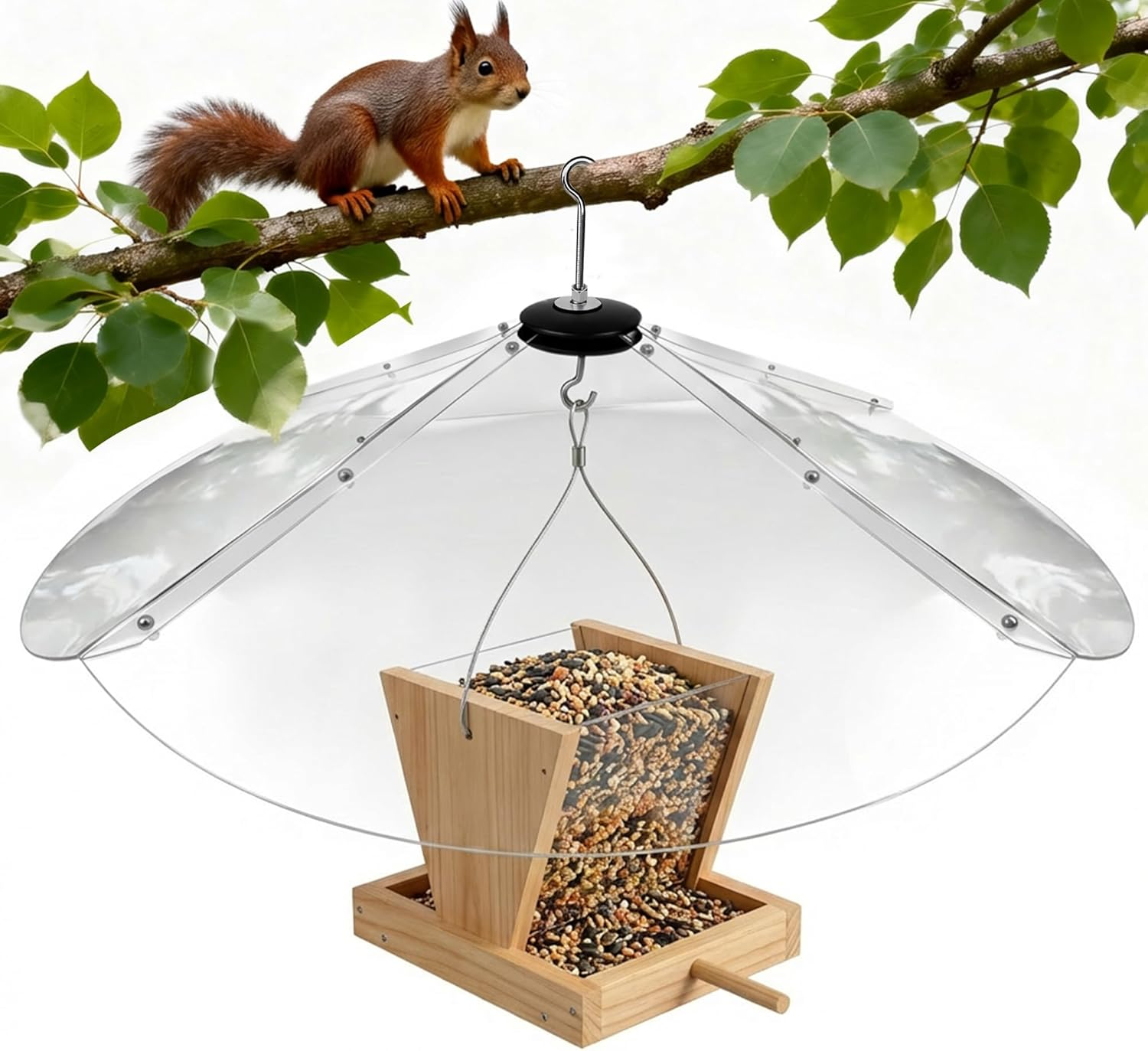 24 Inch Oversized Squirrel Baffle for Hanging Bird Feeder | Clear PC Bird Feeder
