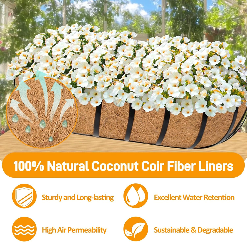 2 Pack 24 Inch Trough Coconut Liners for Planters- Natural Coco Liner Window Box