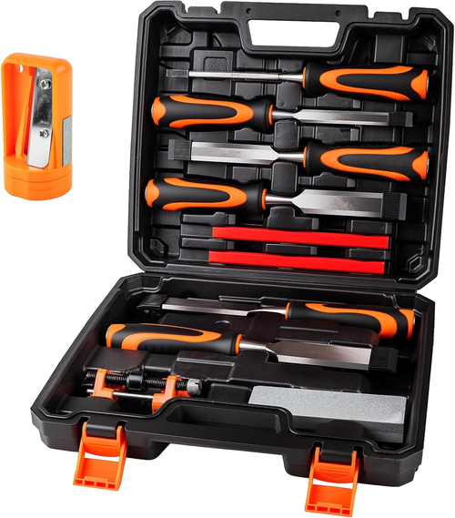 11PCS Wood Chisel Sets((1/4", 1/2", 3/4", 1", 1-1/4", 1-1/2") | Cr-V Bevel Edge