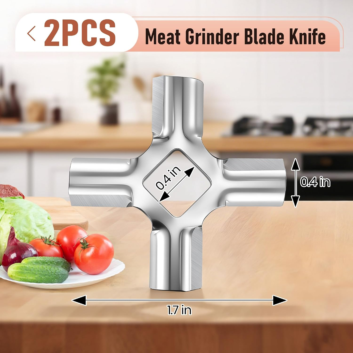 2 Pack Meat Grinder Blades Compatible with Kitchenaid FGA | Old Style Fit, Stain