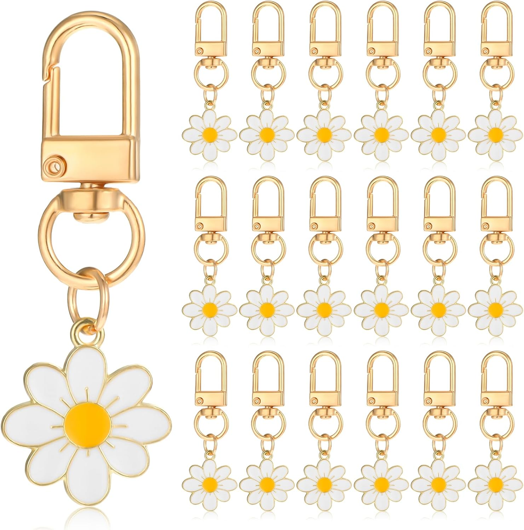 24 Pcs Flower Keychain, Daisy Keychain Cute Flower Tassel Keychains for Handbags