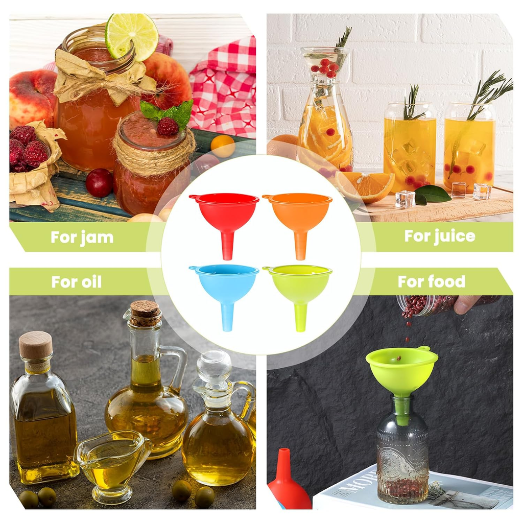 4 Pack Kitchen Silicone Funnel, Kitchen Funnel Set, Canning Silicone Funnels, Wi