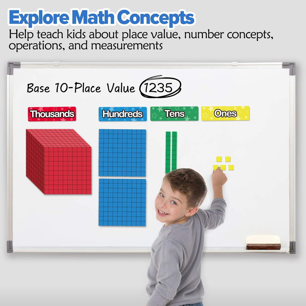 131 PCS Magnetic Base Ten Blocks - Place Value Blocks -Math Manipulatives K-3 fo