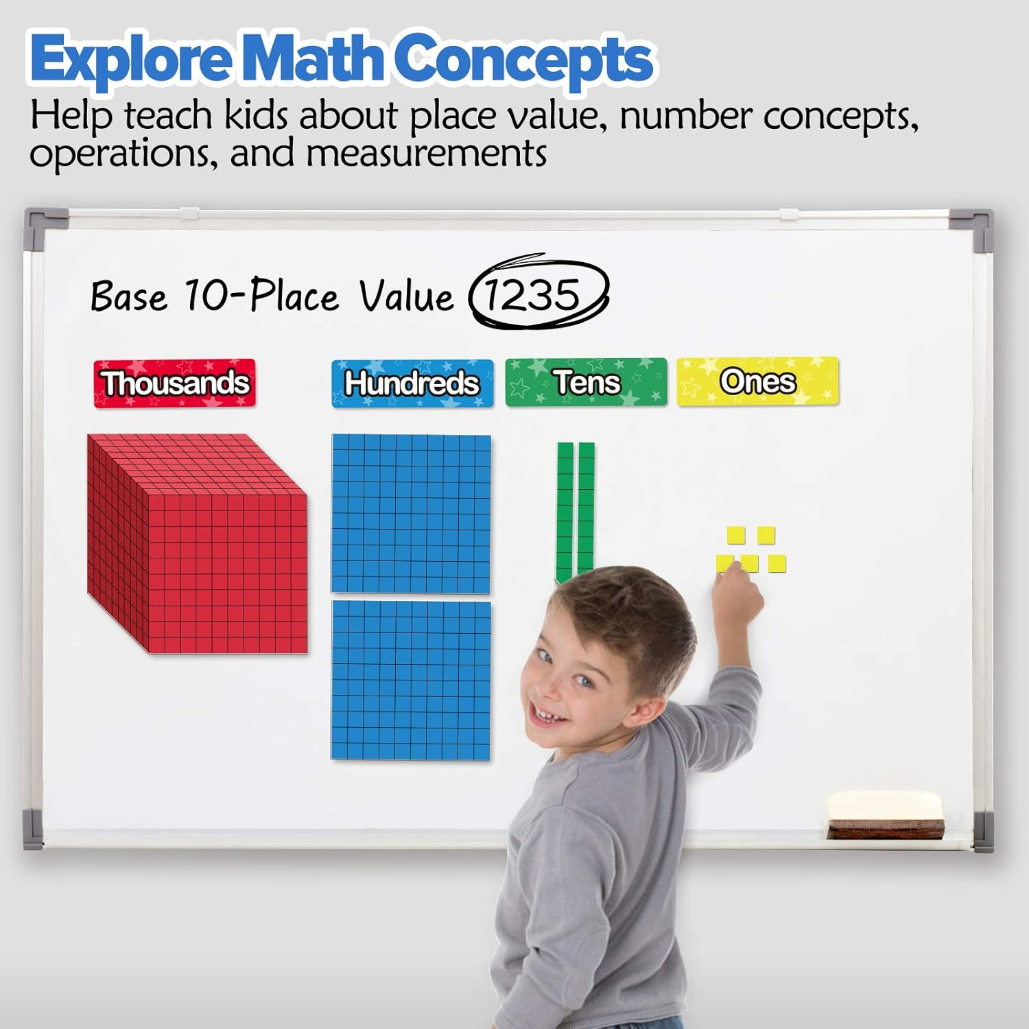 131 PCS Magnetic Base Ten Blocks - Place Value Blocks -Math Manipulatives K-3 fo
