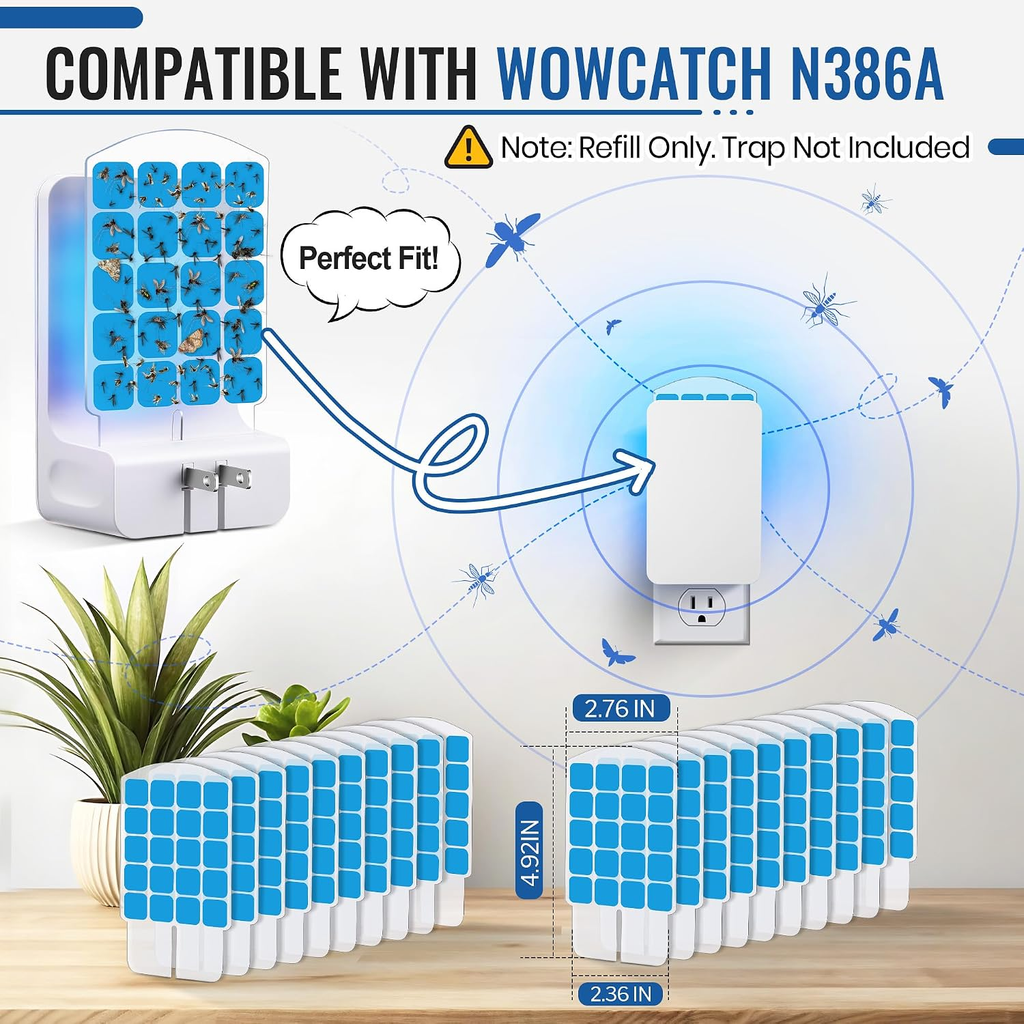 20 Pack Fly Trap Refills Compatible with Wowcatch N386A Fly Trap | Double-Sided