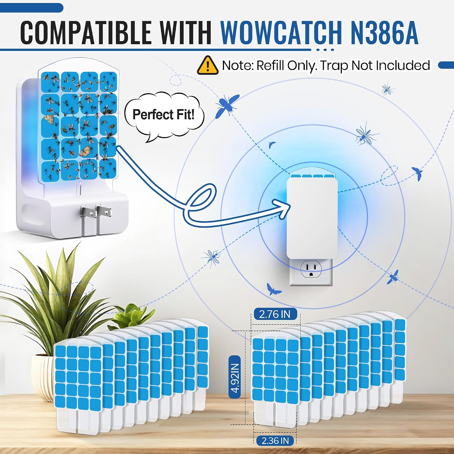20 Pack Fly Trap Refills Compatible with Wowcatch N386A Fly Trap | Double-Sided