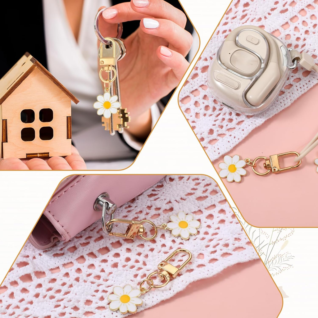 24 Pcs Flower Keychain, Daisy Keychain Cute Flower Tassel Keychains for Handbags