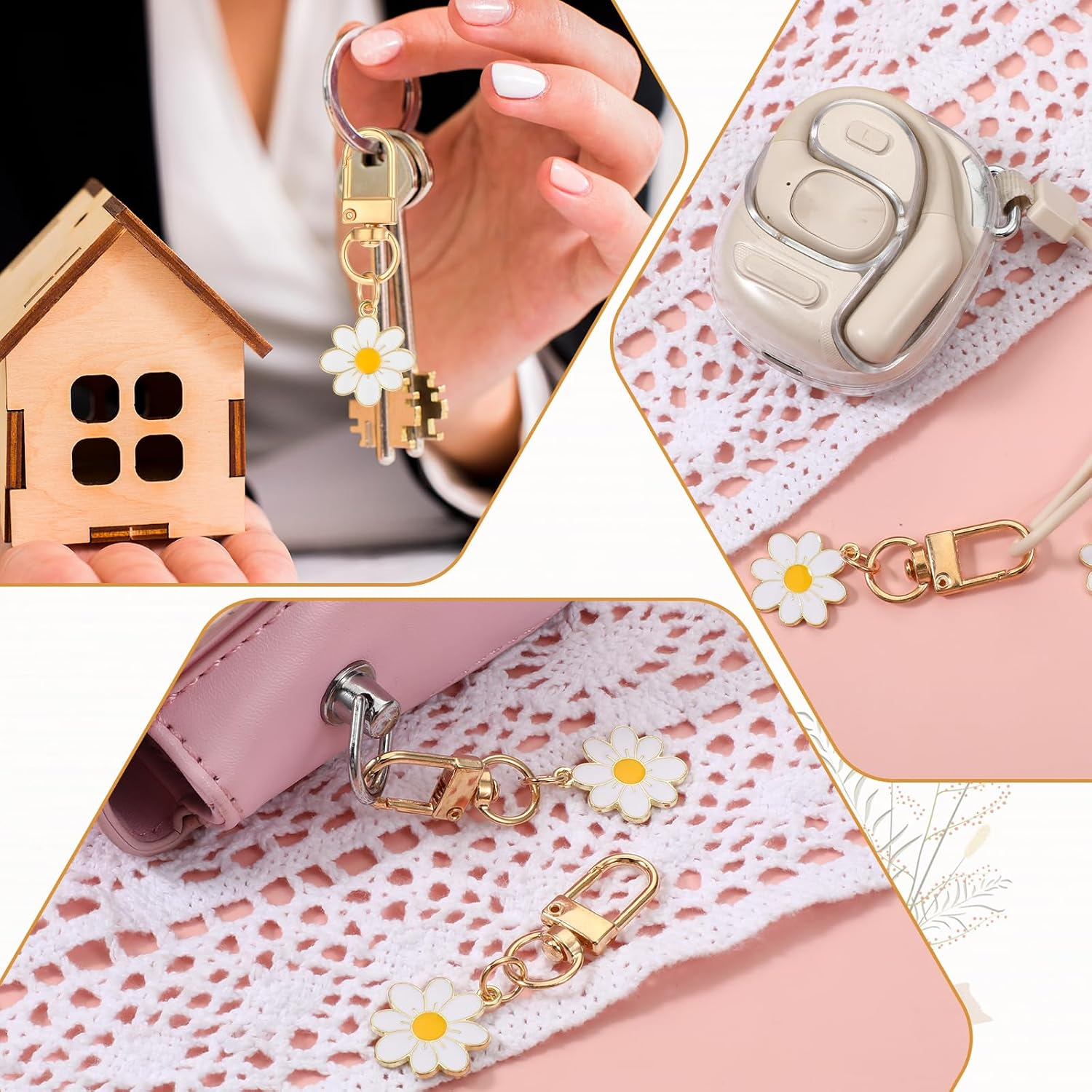 24 Pcs Flower Keychain, Daisy Keychain Cute Flower Tassel Keychains for Handbags
