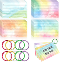 500 PCS Colored Index Cards with Hole Lined Flash Cards with Binder Rings Waterc