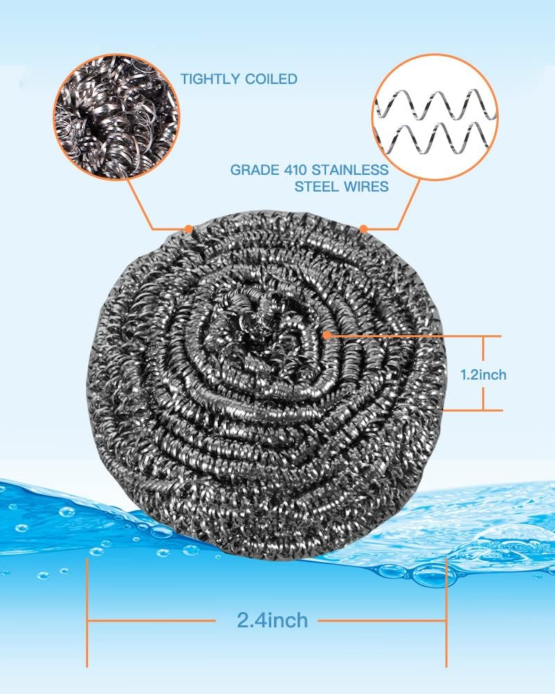 12Pcs Steel Wool Scrubber Pads for Cleaning Dishes, Pans, Pots, Ovens, Grills, S