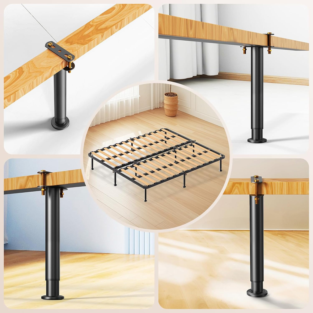 4Pcs Adjustable Bed Support Legs, 10-17 Inch Bed Frame Legs, Metal Bed Frame Sup