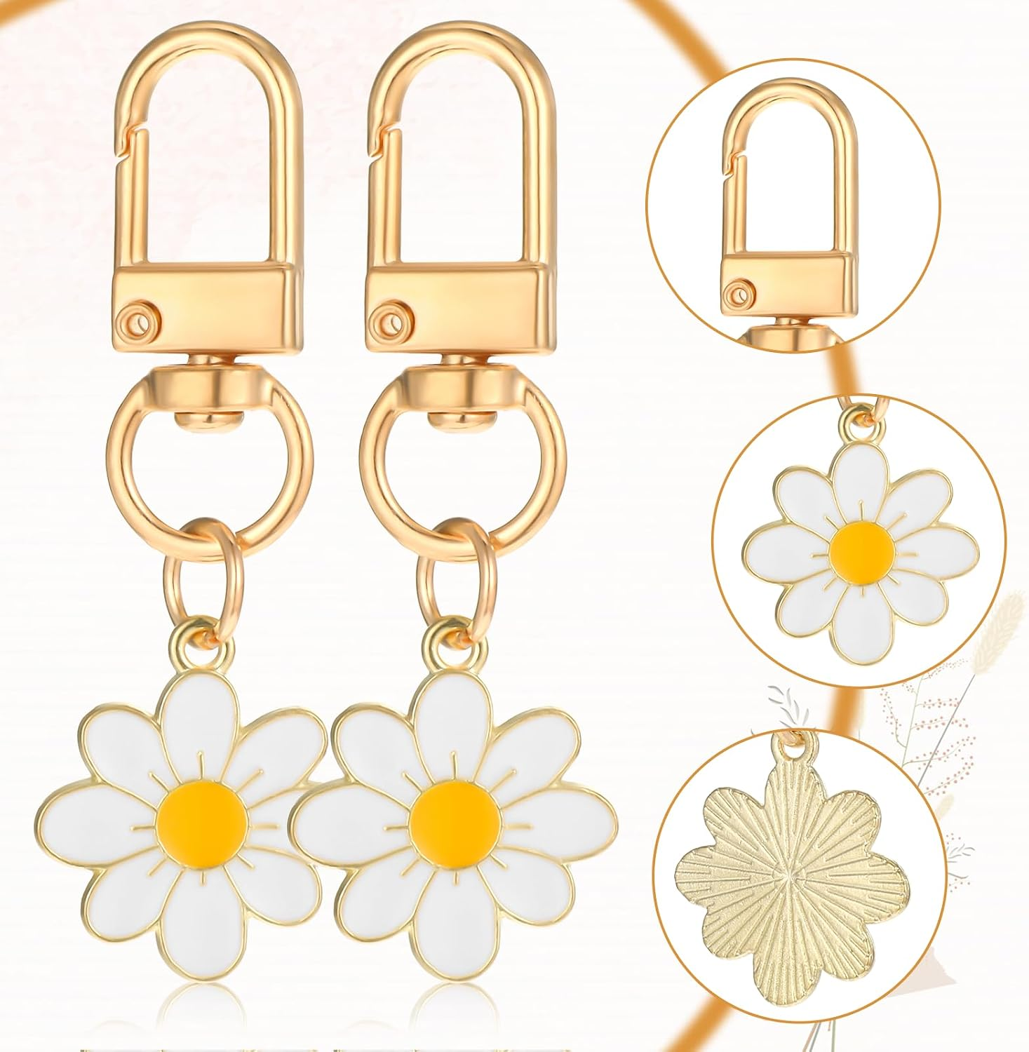 24 Pcs Flower Keychain, Daisy Keychain Cute Flower Tassel Keychains for Handbags