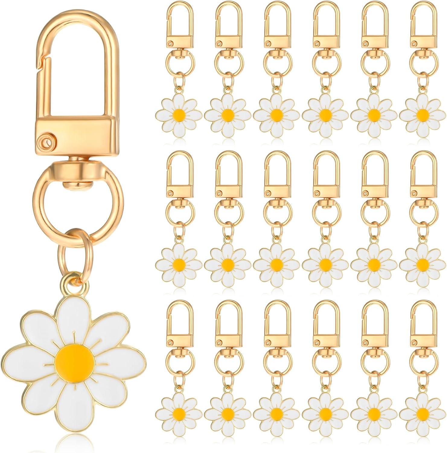 24 Pcs Flower Keychain, Daisy Keychain Cute Flower Tassel Keychains for Handbags