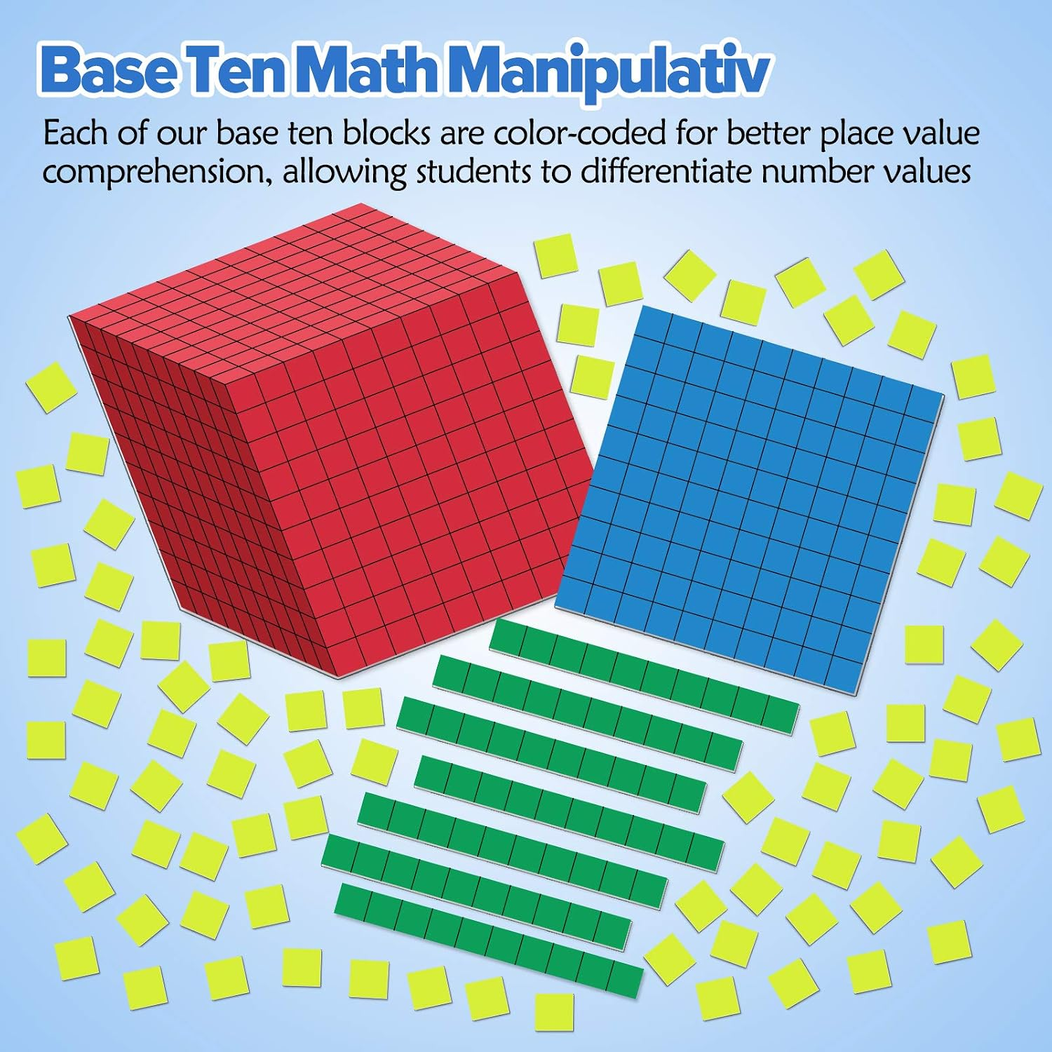 131 PCS Magnetic Base Ten Blocks - Place Value Blocks -Math Manipulatives K-3 fo