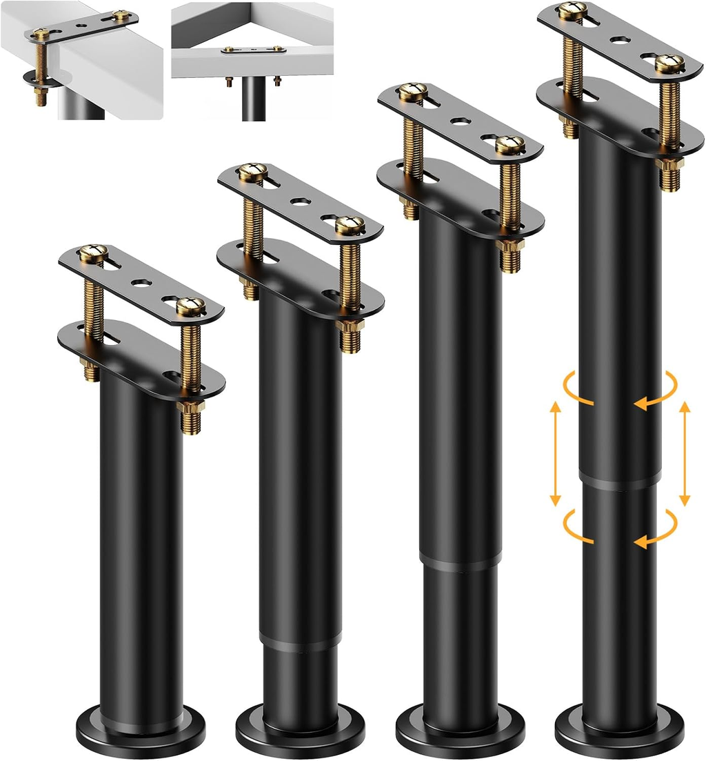 4Pcs Adjustable Bed Support Legs, 10-17 Inch Bed Frame Legs, Metal Bed Frame Sup
