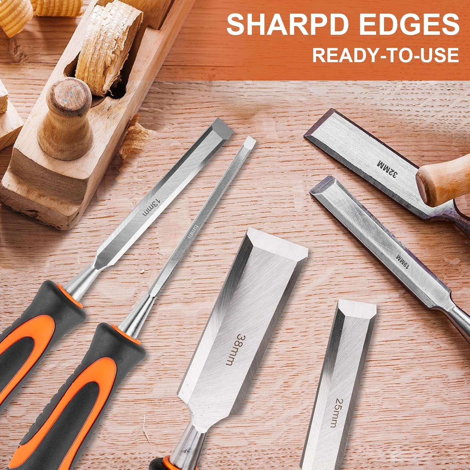 11PCS Wood Chisel Sets((1/4", 1/2", 3/4", 1", 1-1/4", 1-1/2") | Cr-V Bevel Edge