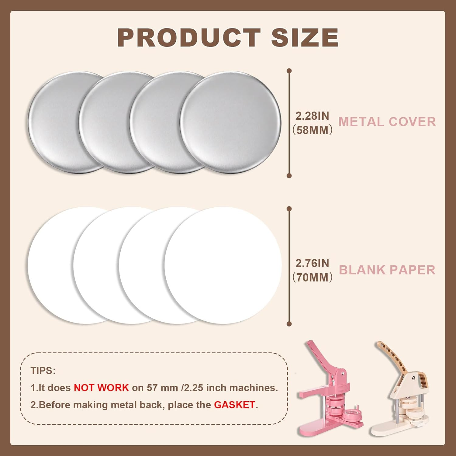 200 Sets round Button Supplies 58Mm | Including 2 Different Backing Pins (Plasti