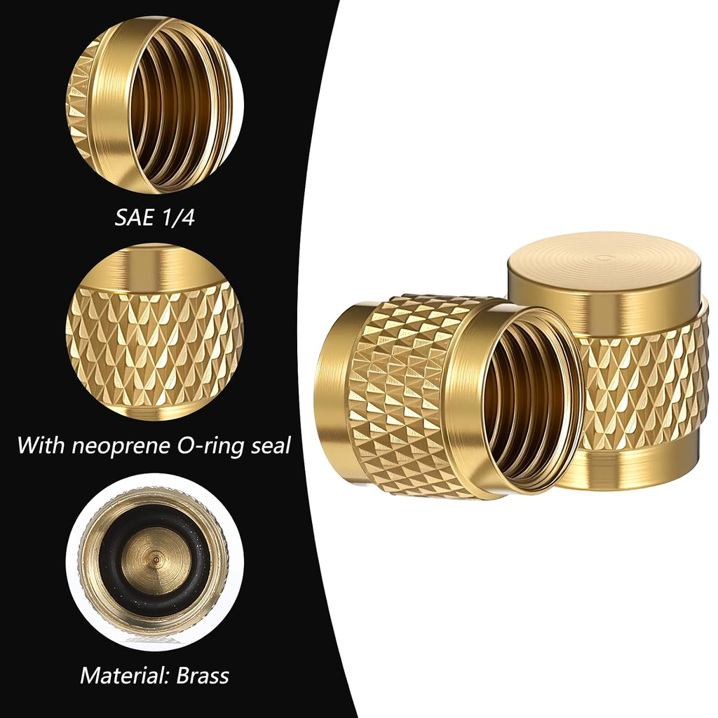 10Pack 1/4'' Flare Cap, round Brass Refrigerant Locking Caps, HVAC Locking Caps,