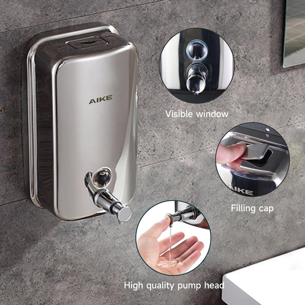 17Oz Wall Mount Pump Soap Dispenser Polished Stainless Steel Finish | Easy Push