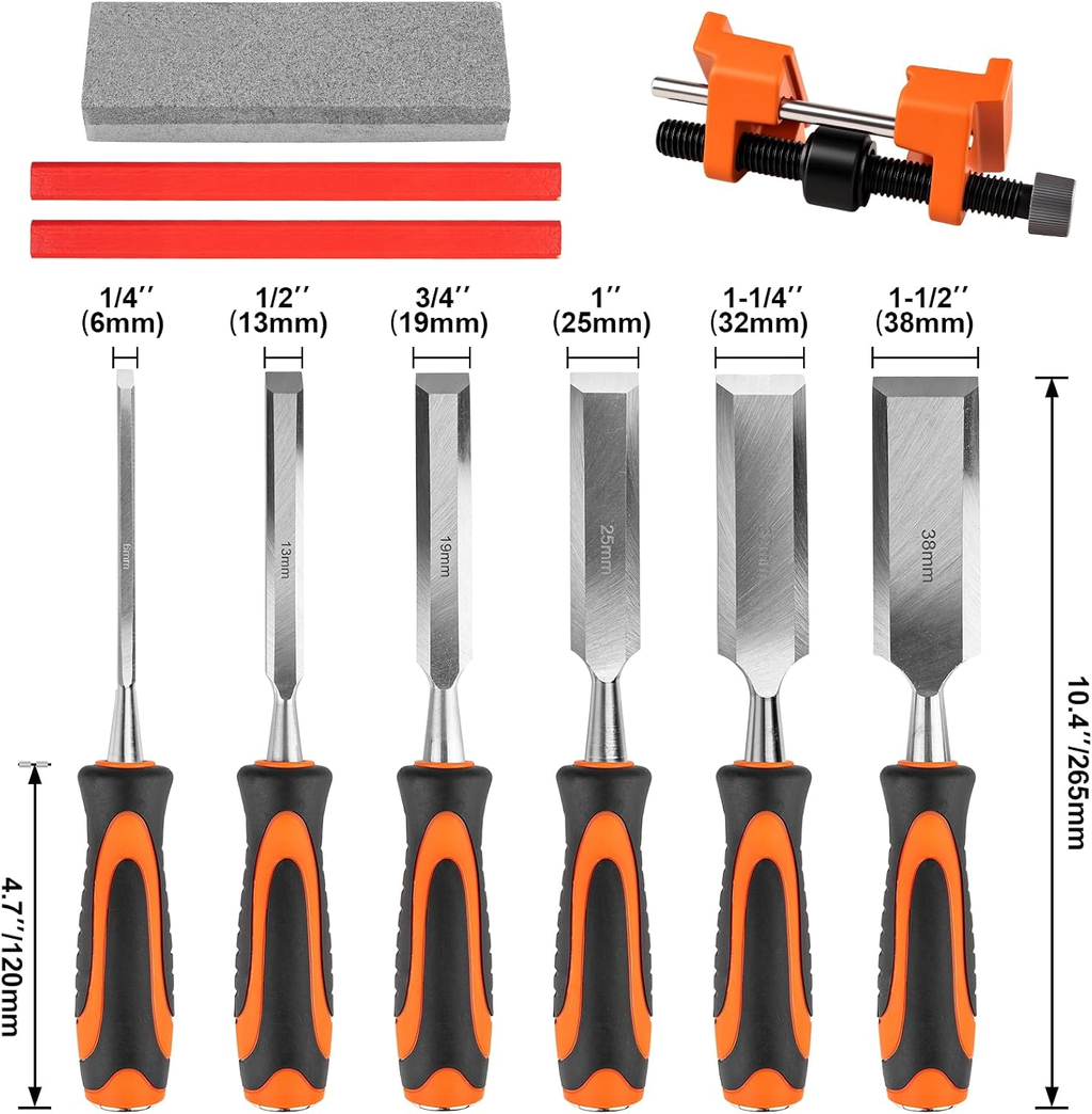 11PCS Wood Chisel Sets((1/4", 1/2", 3/4", 1", 1-1/4", 1-1/2") | Cr-V Bevel Edge