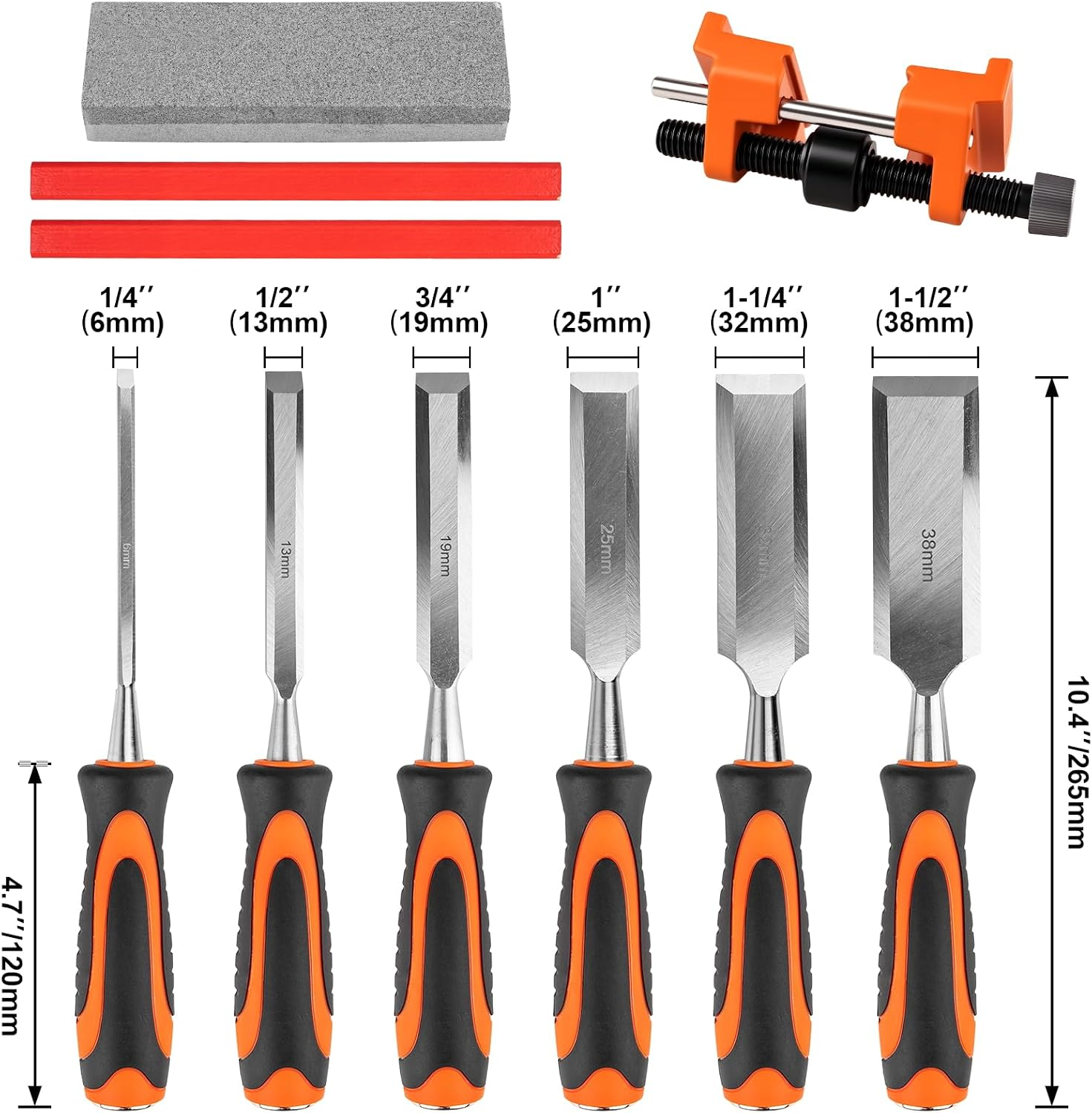11PCS Wood Chisel Sets((1/4", 1/2", 3/4", 1", 1-1/4", 1-1/2") | Cr-V Bevel Edge